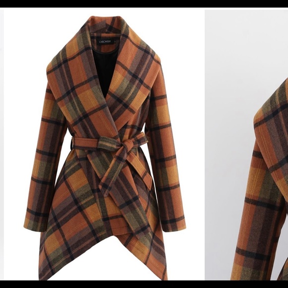 Chicwish Plaid Rabato Coat in Caramel XS NWOT - Picture 2 of 5